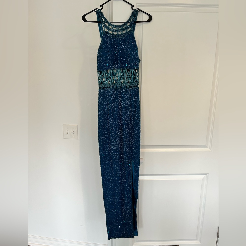 Blue Scala Beaded Prom Dress